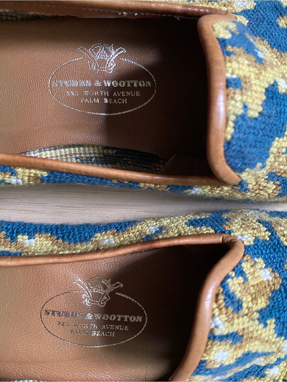 Stubbs & Wootton Palm Beach Blue Gold Coral Reef Needlepoint Loafers Size 7.5 - Picture 6 of 13